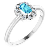 Sterling Silver Natural Blue Zircon & 1/8 CTW Natural Diamond French-Set Halo-Style Ring