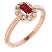 14K Rose Natural Mozambique Garnet & 1/8 CTW Natural Diamond French-Set Halo-Style Ring