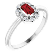 14K White Natural Mozambique Garnet & 1/8 CTW Natural Diamond French-Set Halo-Style Ring