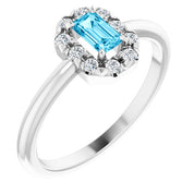 Sterling Silver Natural Aquamarine & 1/8 CTW Natural Diamond French-Set Halo-Style Ring