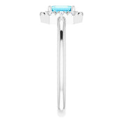 Platinum Natural Aquamarine & 1/8 CTW Natural Diamond French-Set Halo-Style Ring