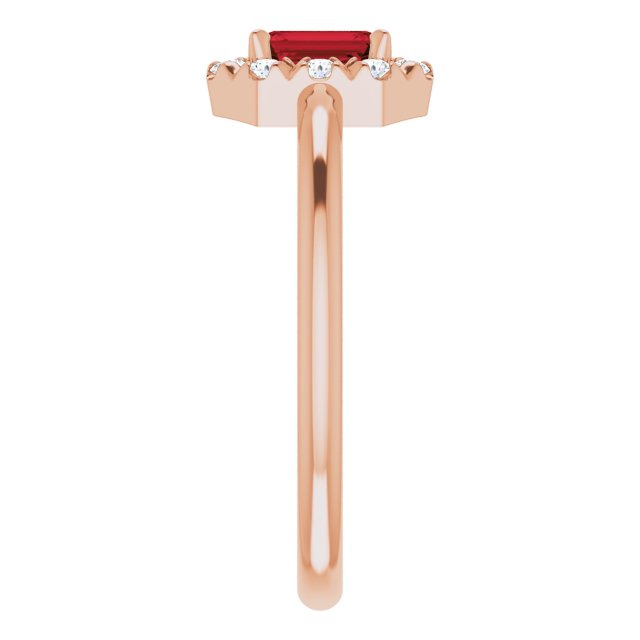 14K Rose Natural Mozambique Garnet & 1/8 CTW Natural Diamond French-Set Halo-Style Ring