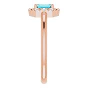 14K Rose Natural Blue Zircon & 1/8 CTW Natural Diamond French-Set Halo-Style Ring