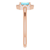 14K Rose Natural Aquamarine & 1/8 CTW Natural Diamond French-Set Halo-Style Ring