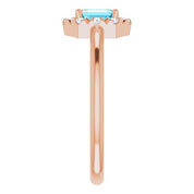14K Rose Natural Aquamarine & 1/8 CTW Natural Diamond French-Set Halo-Style Ring