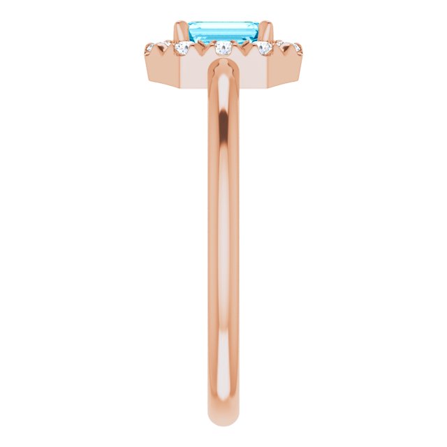 14K Rose Natural Aquamarine & 1/8 CTW Natural Diamond French-Set Halo-Style Ring