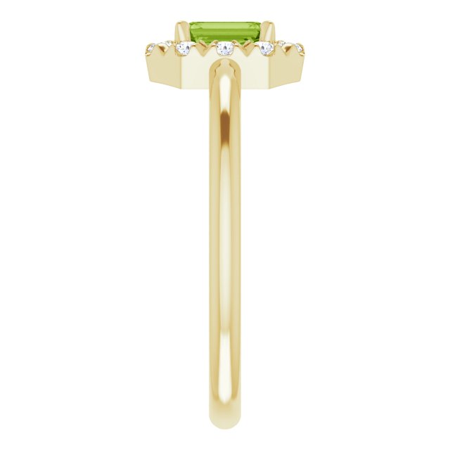 14K Yellow Natural Peridot & 1/8 CTW Natural Diamond French-Set Halo-Style Ring