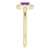 14K Yellow Natural Amethyst & 1/8 CTW Natural Diamond French-Set Halo-Style Ring