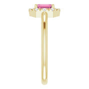 14K Yellow Natural Pink Tourmaline & 1/8 CTW Natural Diamond French-Set Halo-Style Ring
