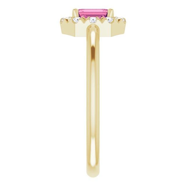 14K Yellow Natural Pink Tourmaline & 1/8 CTW Natural Diamond French-Set Halo-Style Ring