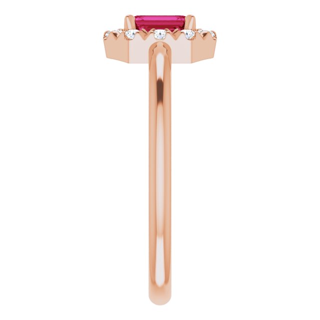 14K Rose Natural Ruby & 1/8 CTW Natural Diamond French-Set Halo-Style Ring