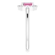 14K White Natural Pink Tourmaline & 1/8 CTW Natural Diamond French-Set Halo-Style Ring