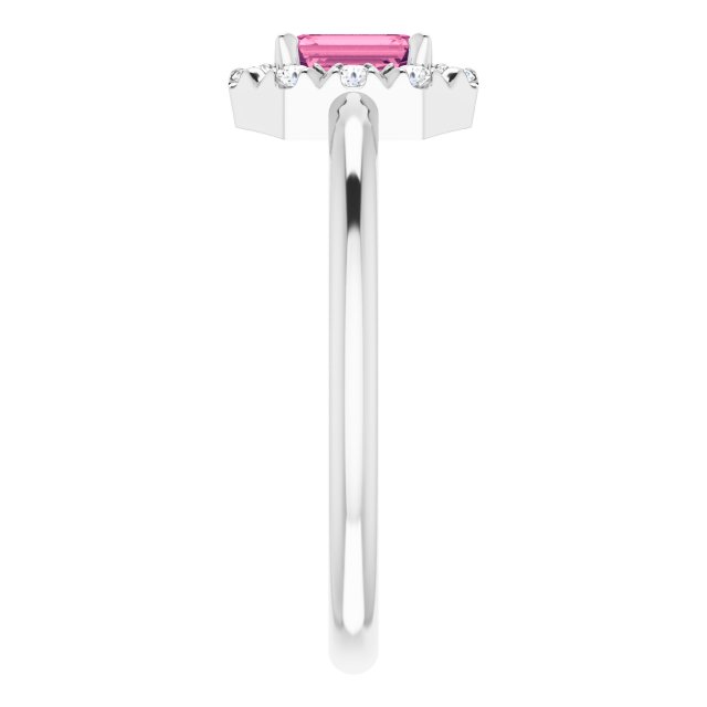 14K White Natural Pink Tourmaline & 1/8 CTW Natural Diamond French-Set Halo-Style Ring