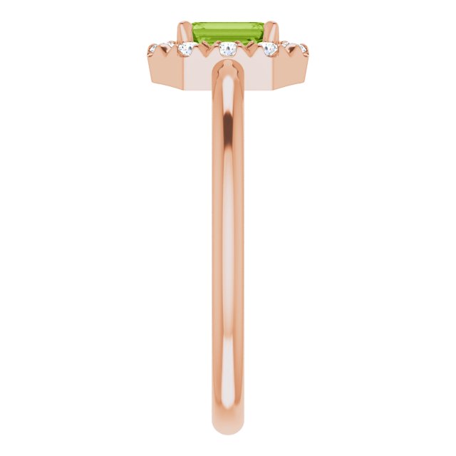 14K Rose Natural Peridot & 1/8 CTW Natural Diamond French-Set Halo-Style Ring