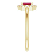 14K Yellow Lab-Grown Ruby & 1/8 CTW Natural Diamond French-Set Halo-Style Ring