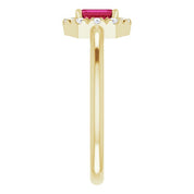 14K Yellow Lab-Grown Ruby & 1/8 CTW Natural Diamond French-Set Halo-Style Ring