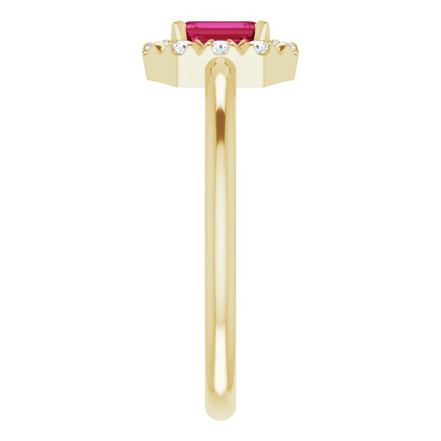 14K Yellow Lab-Grown Ruby & 1/8 CTW Natural Diamond French-Set Halo-Style Ring