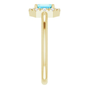 14K Yellow Natural Aquamarine & 1/8 CTW Natural Diamond French-Set Halo-Style Ring