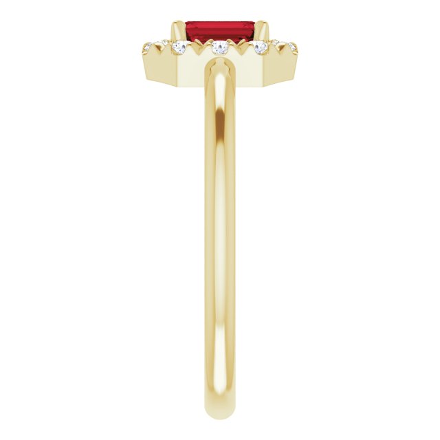 14K Yellow Natural Mozambique Garnet & 1/8 CTW Natural Diamond French-Set Halo-Style Ring