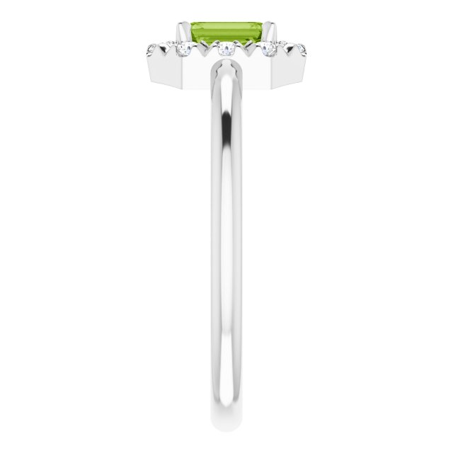 14K White Natural Peridot & 1/8 CTW Natural Diamond French-Set Halo-Style Ring