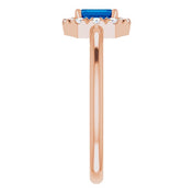 14K Rose Natural Blue Sapphire & 1/8 CTW Natural Diamond French-Set Halo-Style Ring