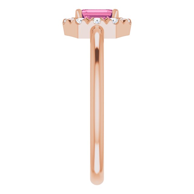 14K Rose Natural Pink Tourmaline & 1/8 CTW Natural Diamond French-Set Halo-Style Ring