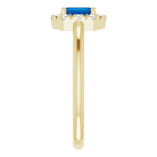 14K Yellow Lab-Grown Blue Sapphire & 1/8 CTW Natural Diamond French-Set Halo-Style Ring
