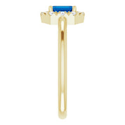 14K Yellow Natural Blue Sapphire & 1/8 CTW Natural Diamond French-Set Halo-Style Ring