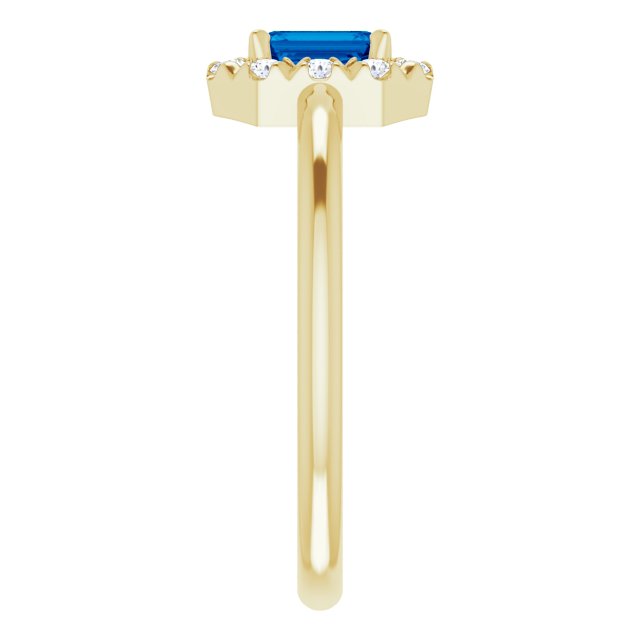 14K Yellow Natural Blue Sapphire & 1/8 CTW Natural Diamond French-Set Halo-Style Ring