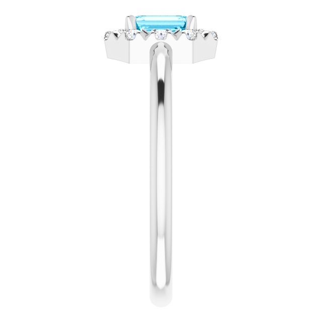 Sterling Silver Natural Aquamarine & 1/8 CTW Natural Diamond French-Set Halo-Style Ring