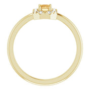 14K Yellow Natural Citrine & 1/8 CTW Natural Diamond French-Set Halo-Style Ring