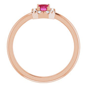 14K Rose Lab-Grown Ruby & 1/8 CTW Natural Diamond French-Set Halo-Style Ring