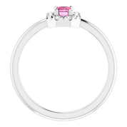 14K White Natural Pink Tourmaline & 1/8 CTW Natural Diamond French-Set Halo-Style Ring