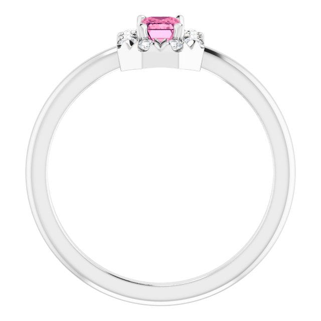 14K White Natural Pink Tourmaline & 1/8 CTW Natural Diamond French-Set Halo-Style Ring