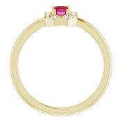 14K Yellow Natural Ruby & 1/8 CTW Natural Diamond French-Set Halo-Style Ring