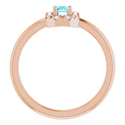 14K Rose Natural Aquamarine & 1/8 CTW Natural Diamond French-Set Halo-Style Ring