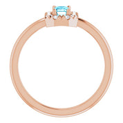 14K Rose Natural Aquamarine & 1/8 CTW Natural Diamond French-Set Halo-Style Ring