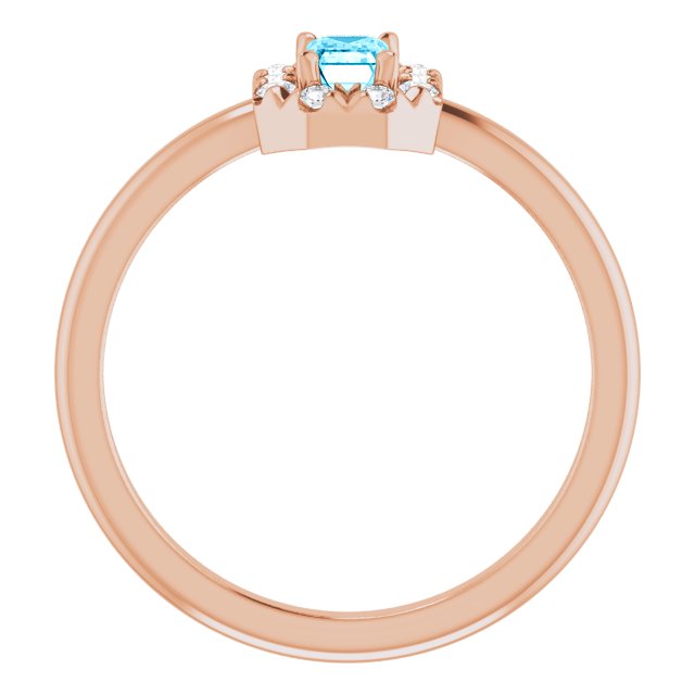 14K Rose Natural Aquamarine & 1/8 CTW Natural Diamond French-Set Halo-Style Ring