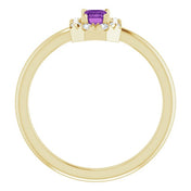 14K Yellow Natural Amethyst & 1/8 CTW Natural Diamond French-Set Halo-Style Ring