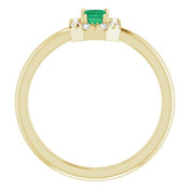 14K Yellow Natural Emerald & 1/8 CTW Natural Diamond French-Set Halo-Style Ring