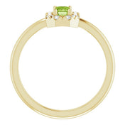 14K Yellow Natural Peridot & 1/8 CTW Natural Diamond French-Set Halo-Style Ring