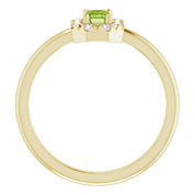 14K Yellow Natural Peridot & 1/8 CTW Natural Diamond French-Set Halo-Style Ring