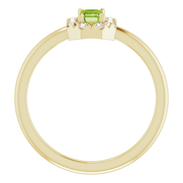 14K Yellow Natural Peridot & 1/8 CTW Natural Diamond French-Set Halo-Style Ring