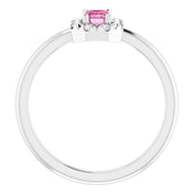 Sterling Silver Natural Pink Tourmaline & 1/8 CTW Natural Diamond French-Set Halo-Style Ring