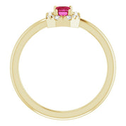 14K Yellow Lab-Grown Ruby & 1/8 CTW Natural Diamond French-Set Halo-Style Ring
