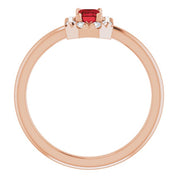 14K Rose Natural Mozambique Garnet & 1/8 CTW Natural Diamond French-Set Halo-Style Ring