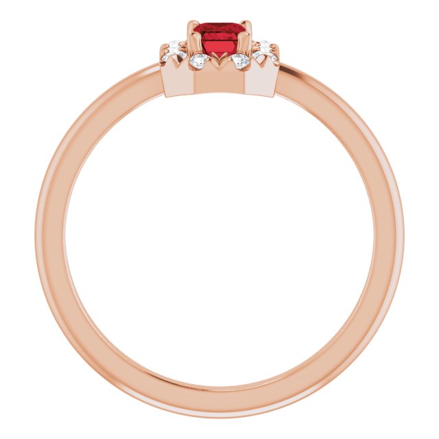 14K Rose Natural Mozambique Garnet & 1/8 CTW Natural Diamond French-Set Halo-Style Ring