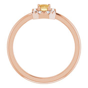 14K Rose Natural Citrine & 1/8 CTW Natural Diamond French-Set Halo-Style Ring