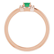 14K Rose Lab-Grown Emerald & 1/8 CTW Natural Diamond French-Set Halo-Style Ring