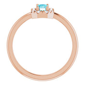 14K Rose Natural Blue Zircon & 1/8 CTW Natural Diamond French-Set Halo-Style Ring